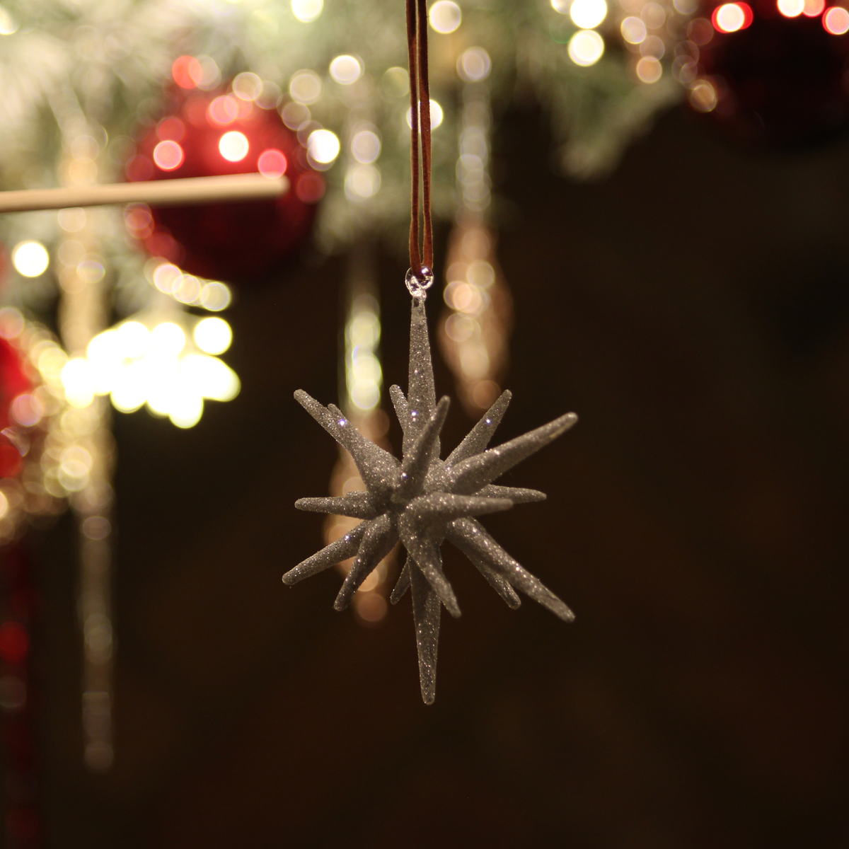 Silver Glittered Glass Snowflake - 11 cm