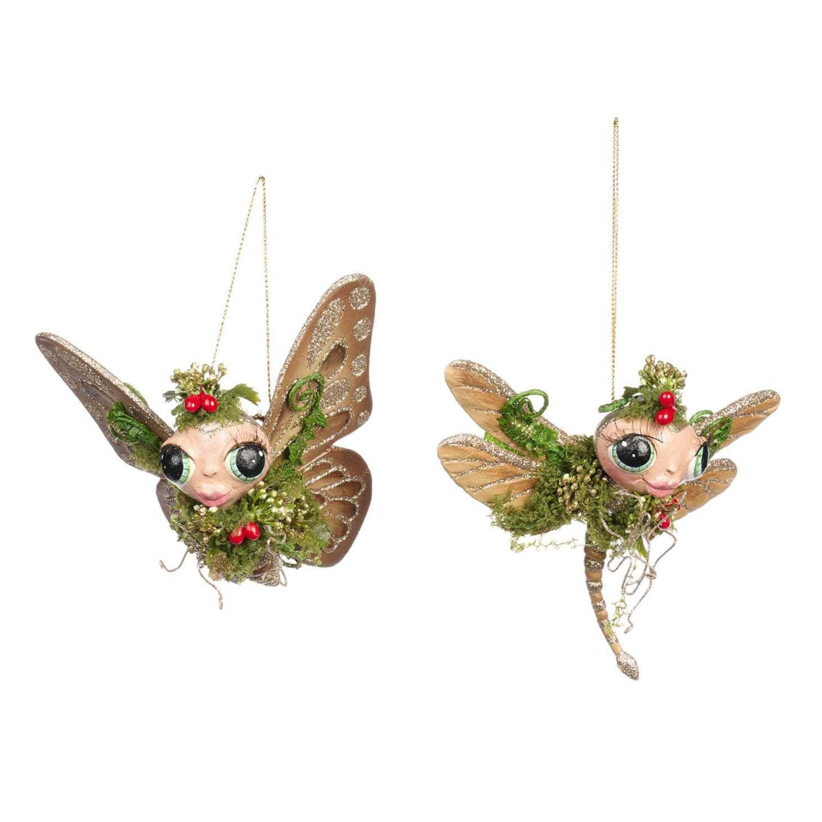 Woodland dragonfly and butterfly ornaments in brown - assorted