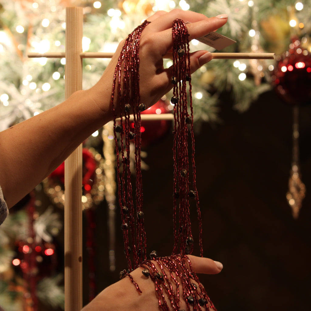 Red Beaded Bell Garland - 1 m