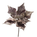 A metallic antique-inspired champagne gold silver artificial poinsettia stem 55.5 cm with textured, crinkled leaves on a plain white background.