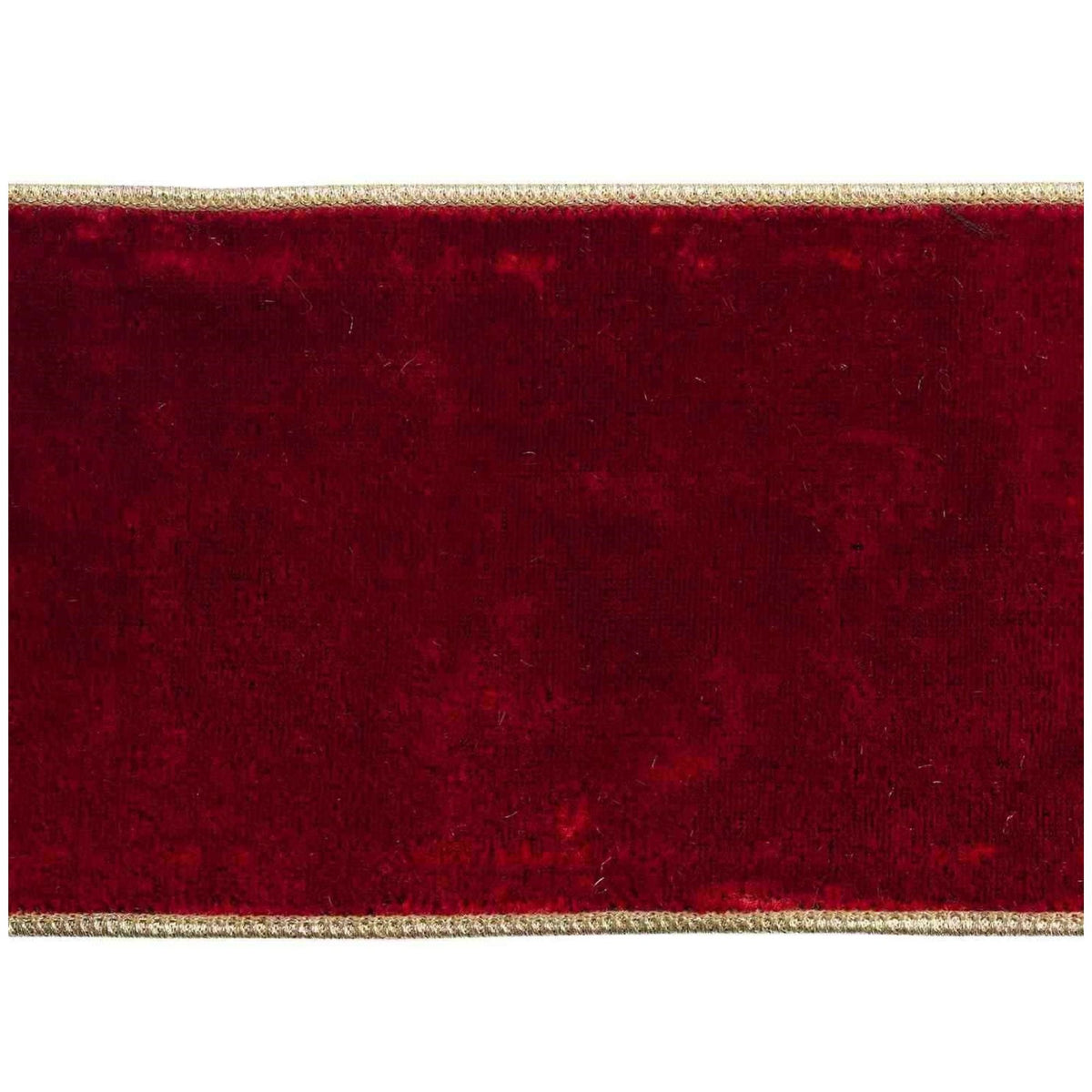 Goodwill M&G extra-wide  christmas deep red (burgundy) velvet ribbon with gold thread edging, with wired edge - 6.4 cm, shown against a plain white background.