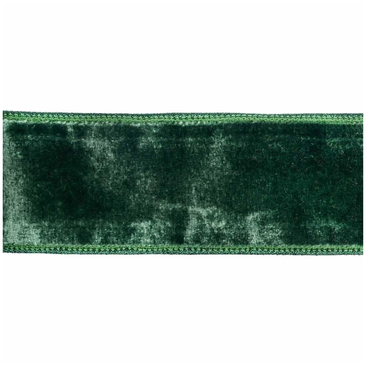 Goodwill M&G dark green velvet ribbon, with wired edge - 6.4 cm, shown against a plain white background.