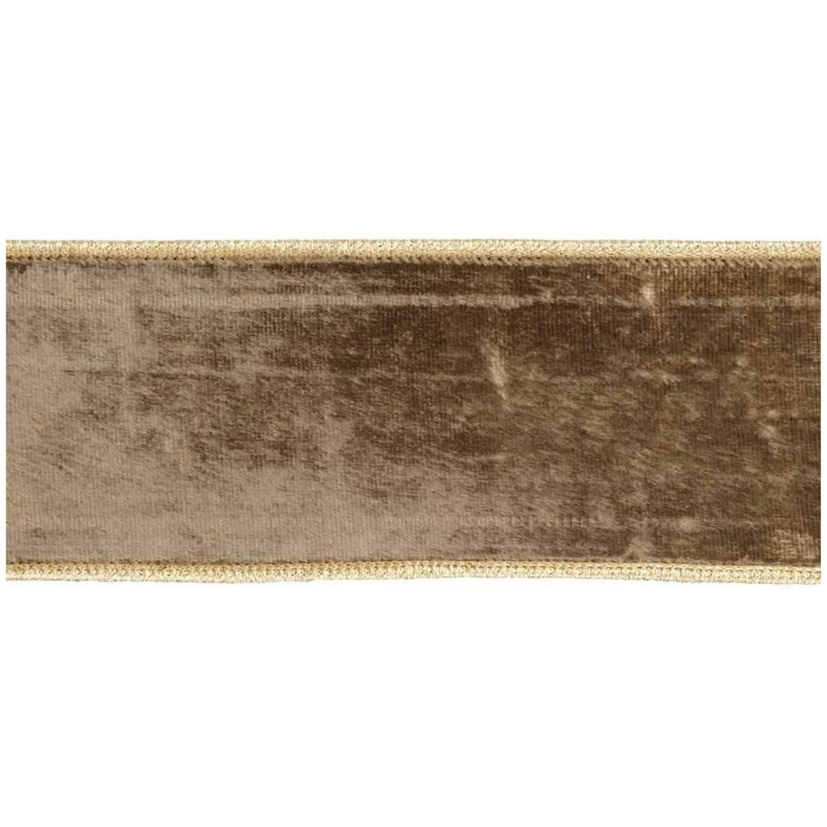 Goodwill M&G smooth champagne gold velvet ribbon, with wired edge - 6.4 cm, shown against a plain white background.