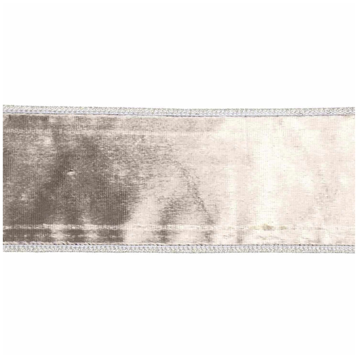 Goodwill M&G smooth silver velvet ribbon, with wired edge - 6.4 cm, shown against a plain white background.