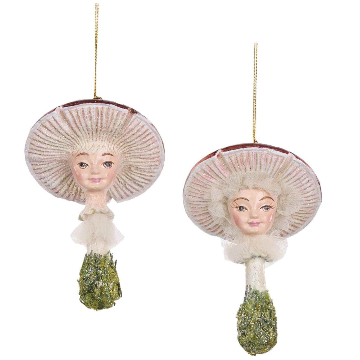 Snow white mushroom ornaments boy and girl, 12 cm