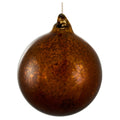 A single round hanging ornament in a metallic coppery-brown finish with a mottled, reflective surface, suspended by a thin wire against a plain white background.