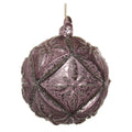 A round, textured glass Christmas ornament in a dusty purple shade with silver glitter accents and a hanging loop at the top, shown against a plain white background.