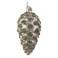 A silver pinecone-shaped Christmas ornament covered in sparkling clear rhinestones, shown against a plain white background.