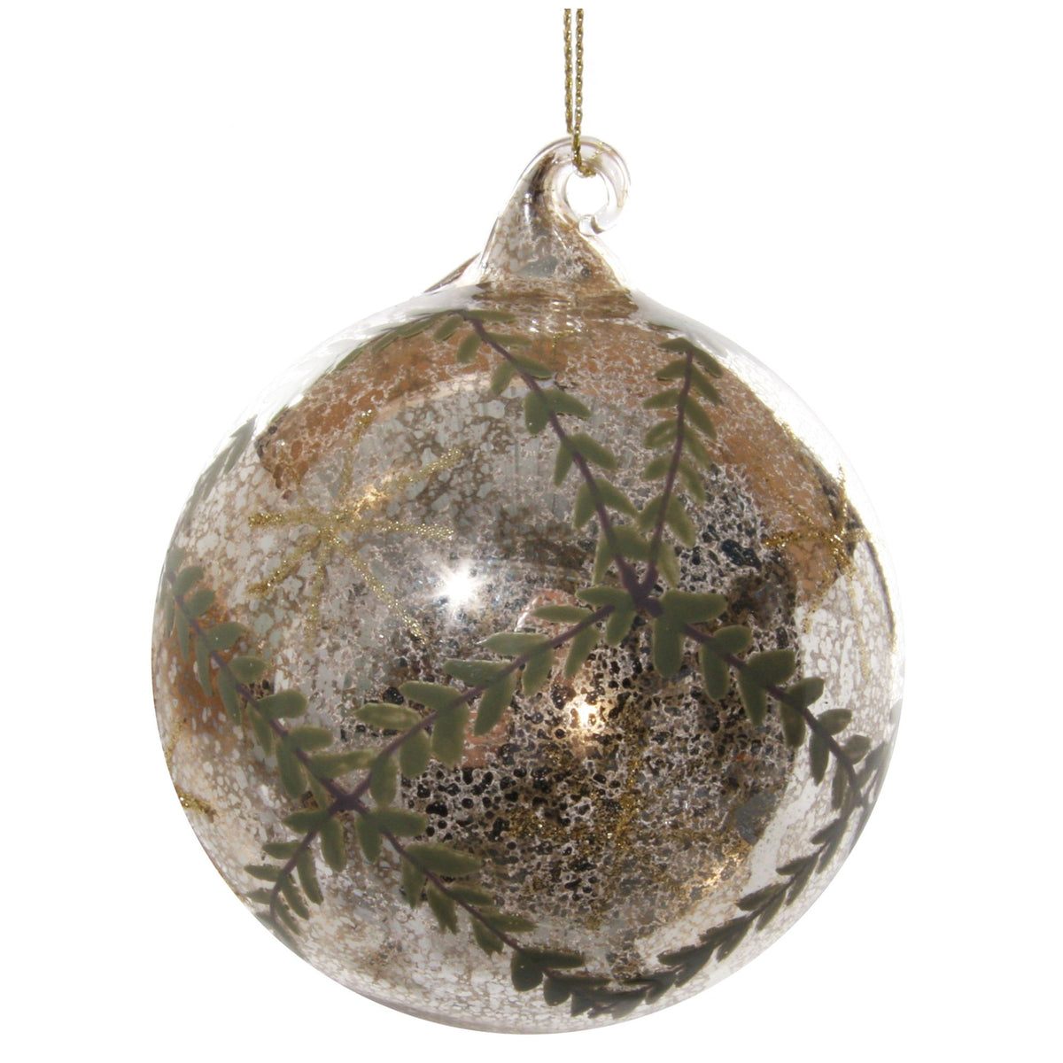 Aged Silver Painted Glass Bauble, Glossy - 8 cm