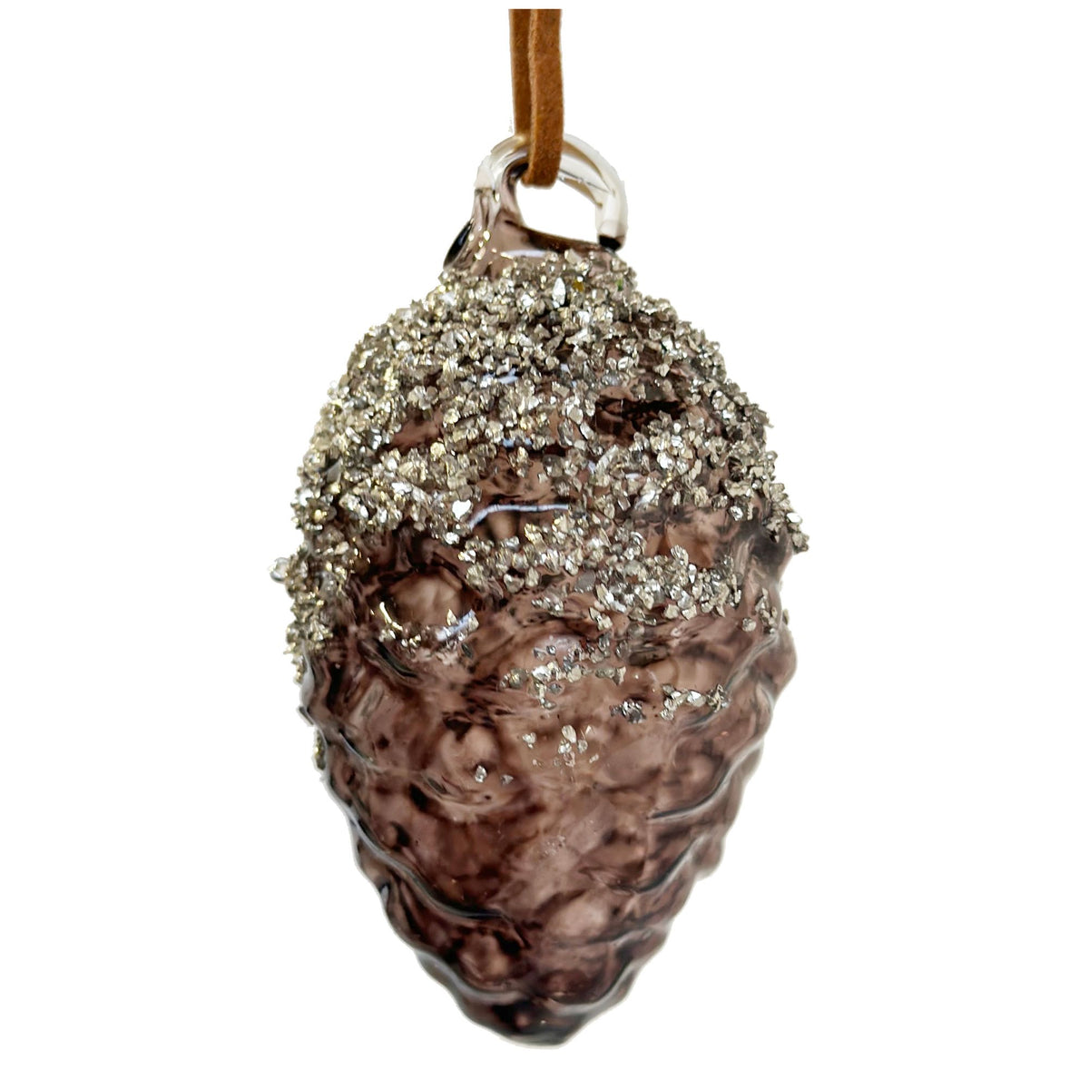 Brown Silver Glittered Glass Pinecone - 6,5 cm