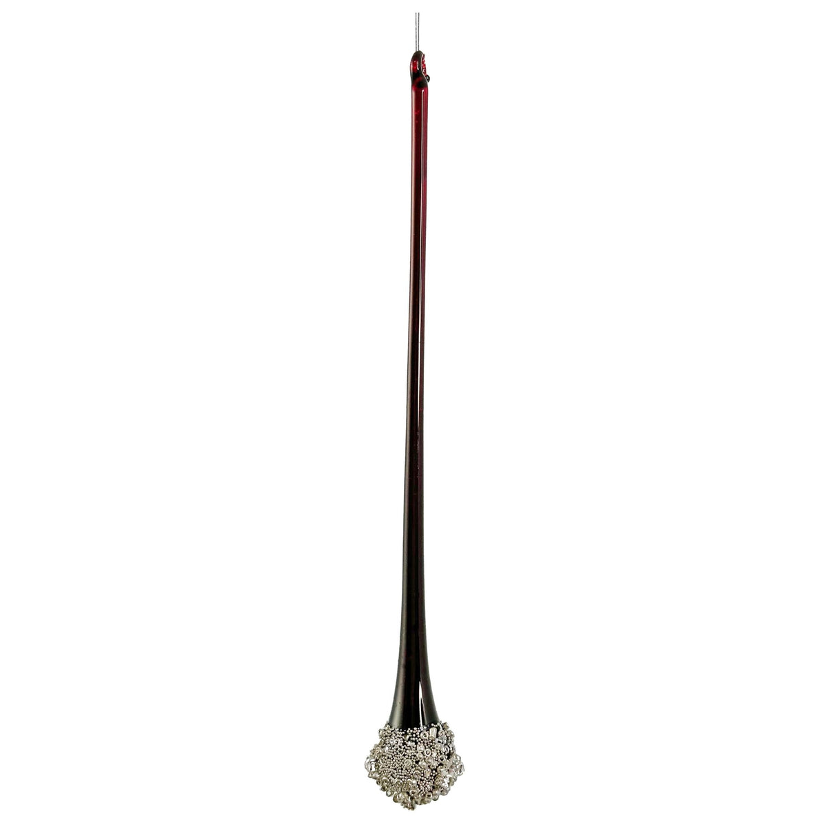 Burgundy Silver Beaded Glass Drop - 20 cm