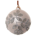 Champagne Silver Beaded Leaf Glass Bauble - 8 cm
