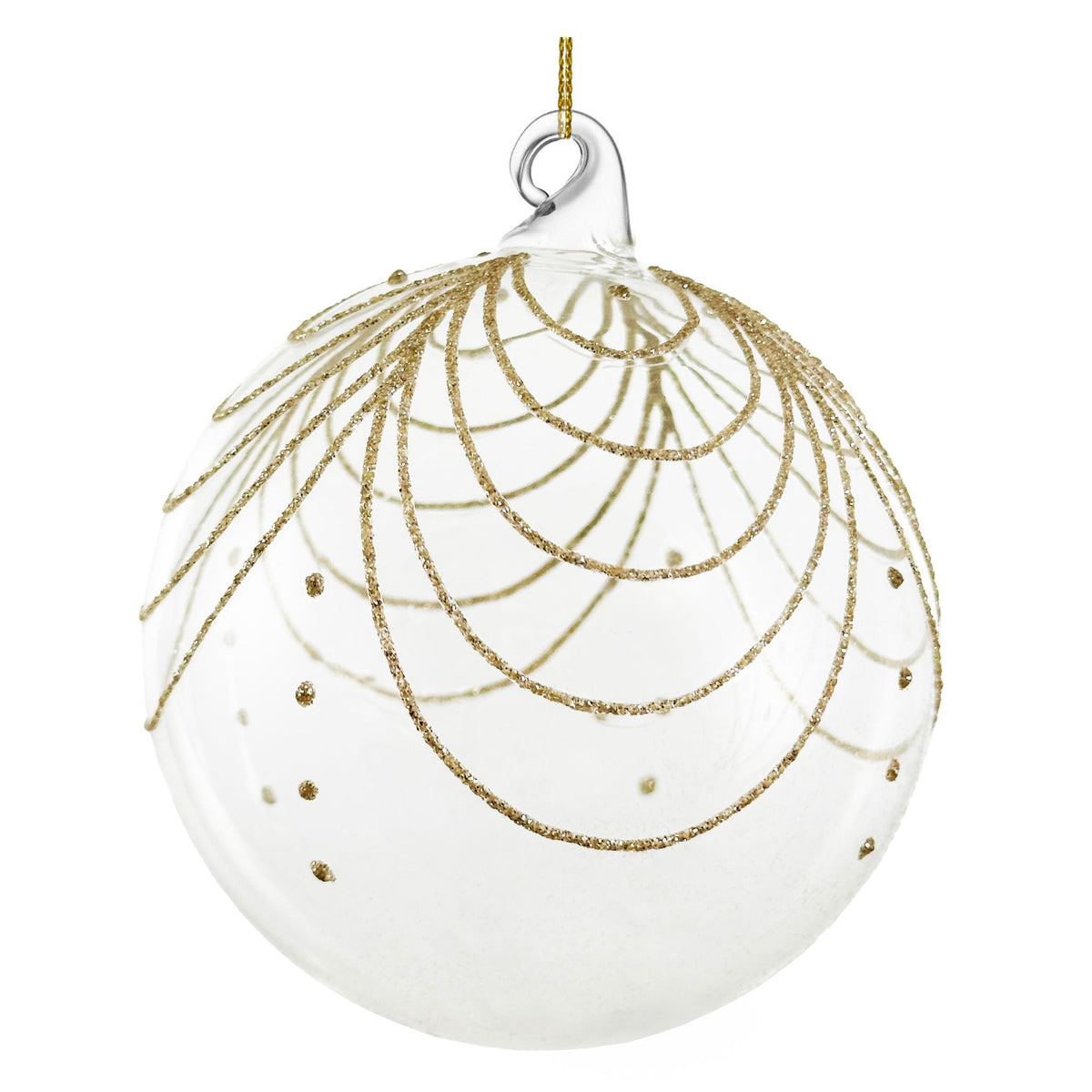 Clear Glittered Glass Bauble - 10 cm