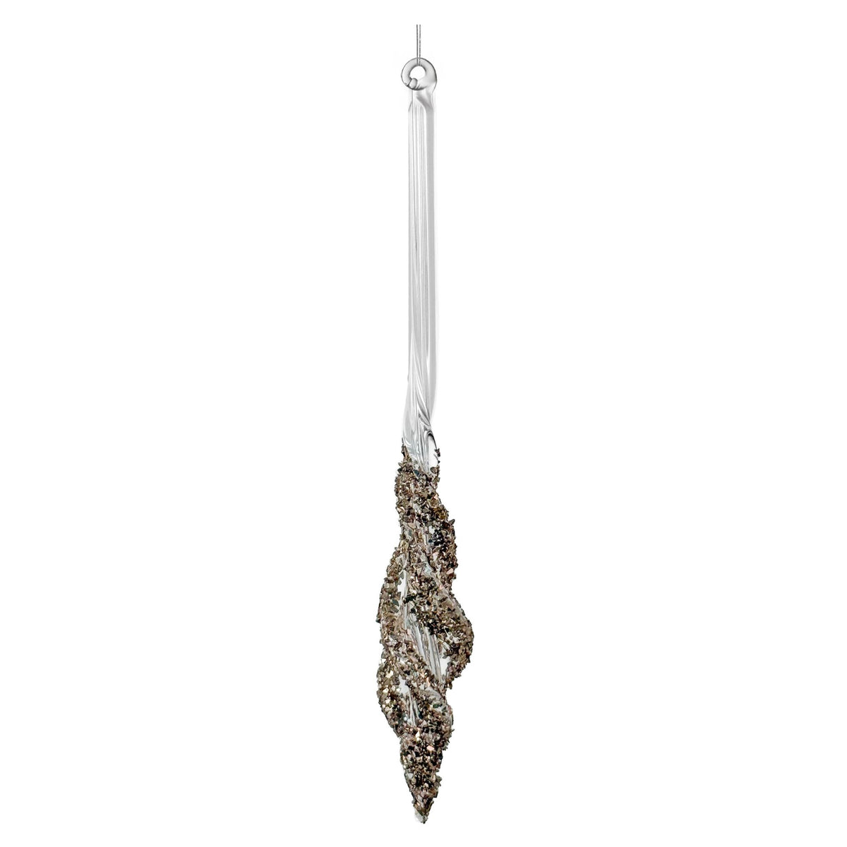 Clear Champagne Glittered Spiral Glass Icicle - 15 cm