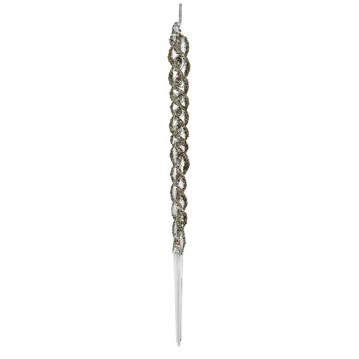 Clear Gold Glittered Spiral Glass Icicle - 23 cm