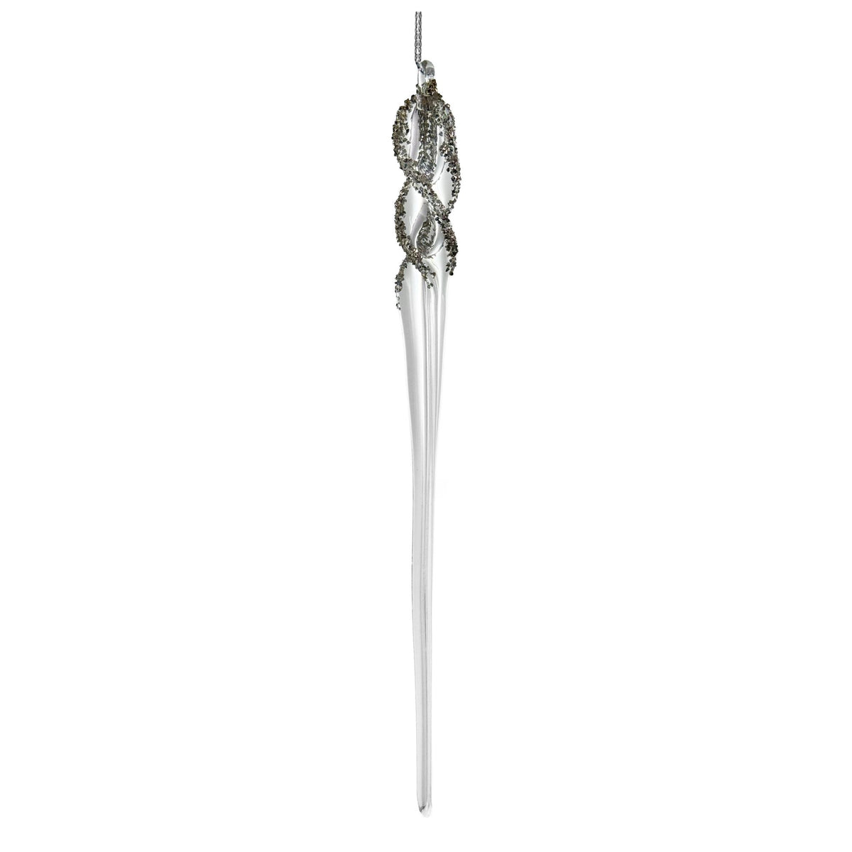 Clear Silver Glittered Spiral Glass Icicle - 19 cm