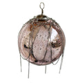 ShiShi bauble 15 cm diameter, a pink mercury glass Christmas ornament with dangling silver chains and a hanging loop, shown against a plain white background.