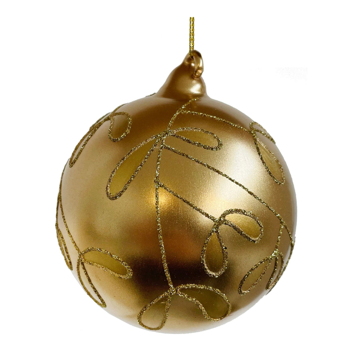 Gold Glittered Mistletoe Glass Bauble, Matt - 10 cm