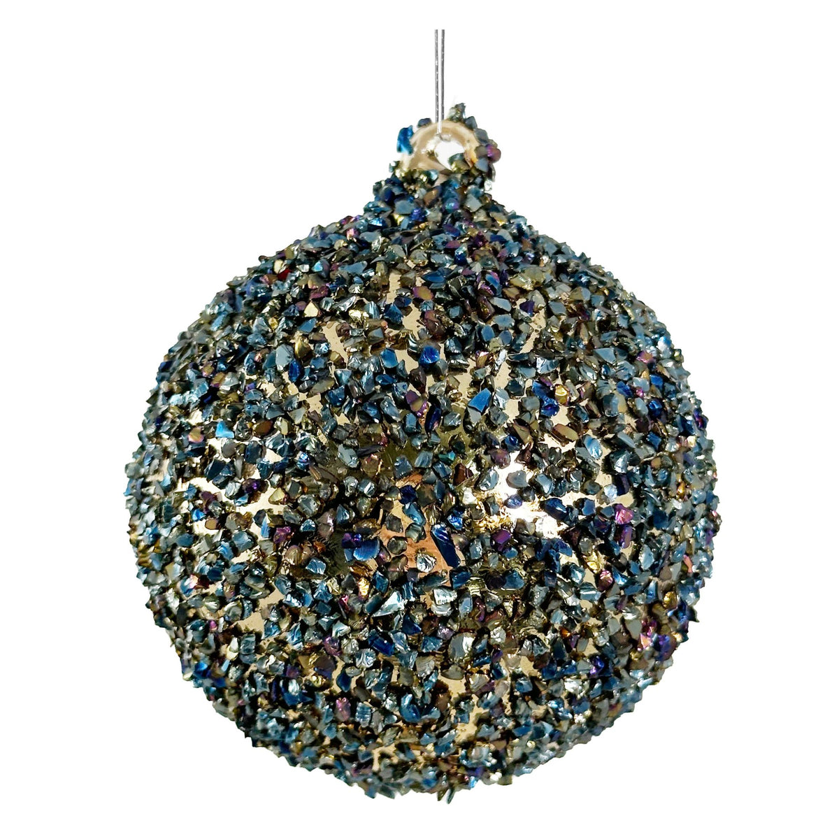 Gold Green-Blue Glittered Glass Bauble - 8 cm