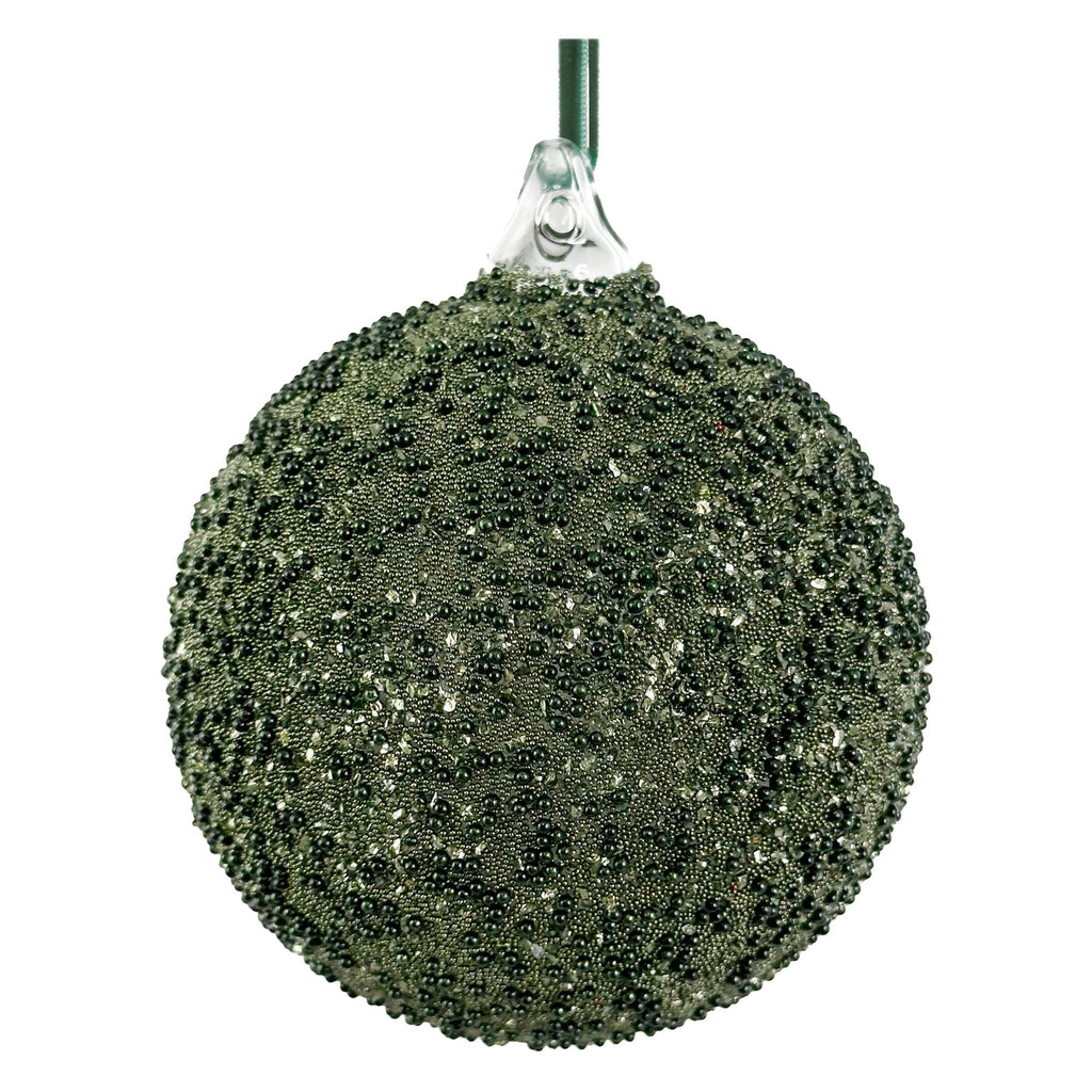 Green Beaded Glass Bauble - 8 cm