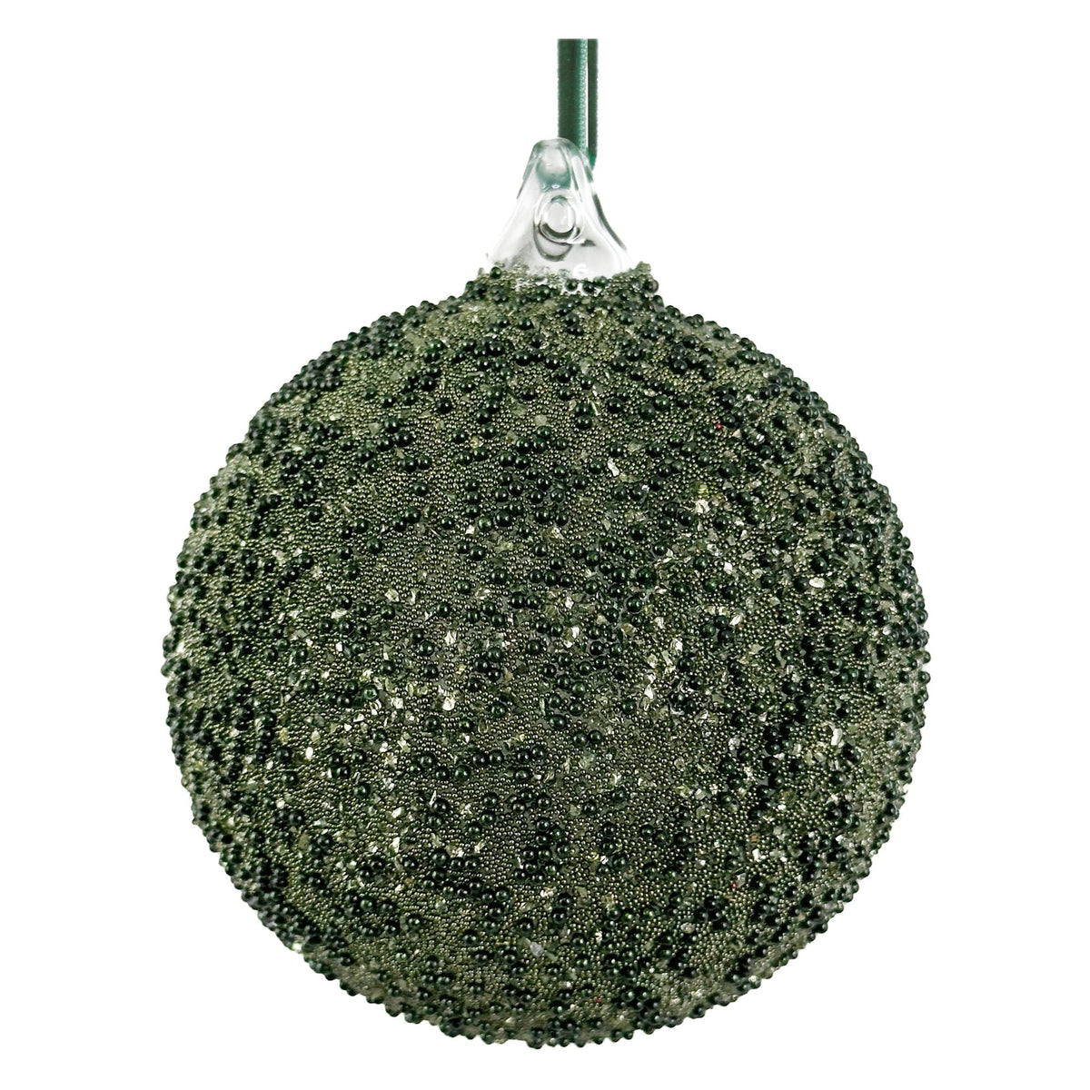 Green Beaded Glass Bauble - 8 cm