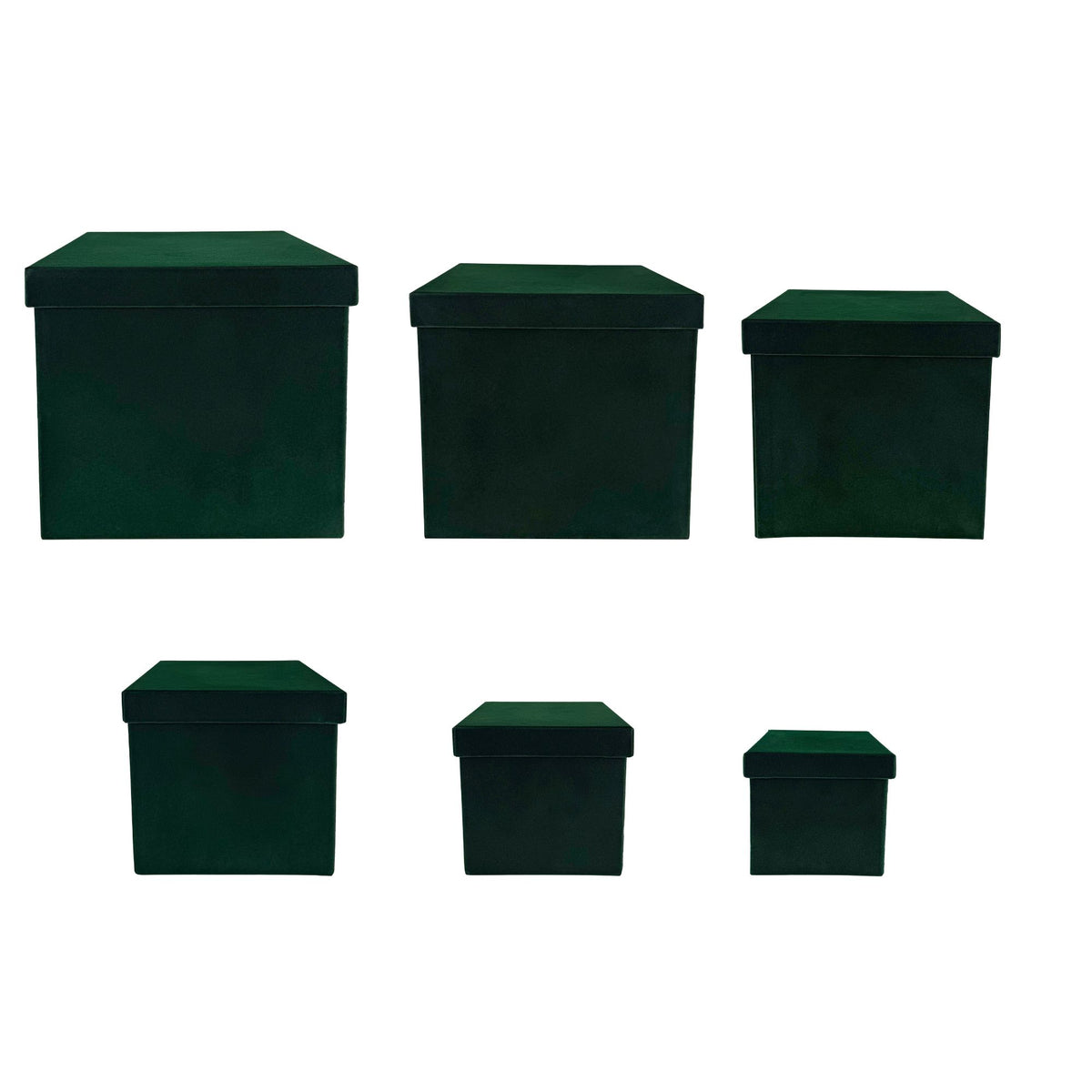 Deep green (emerald) velvet square boxes (set of 6) 