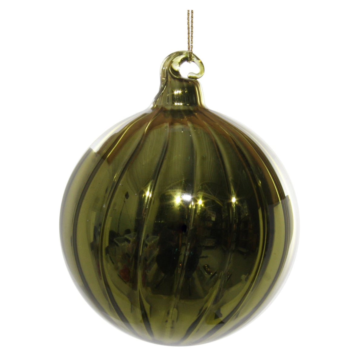 Shiny Green Glass Bauble - 8 cm