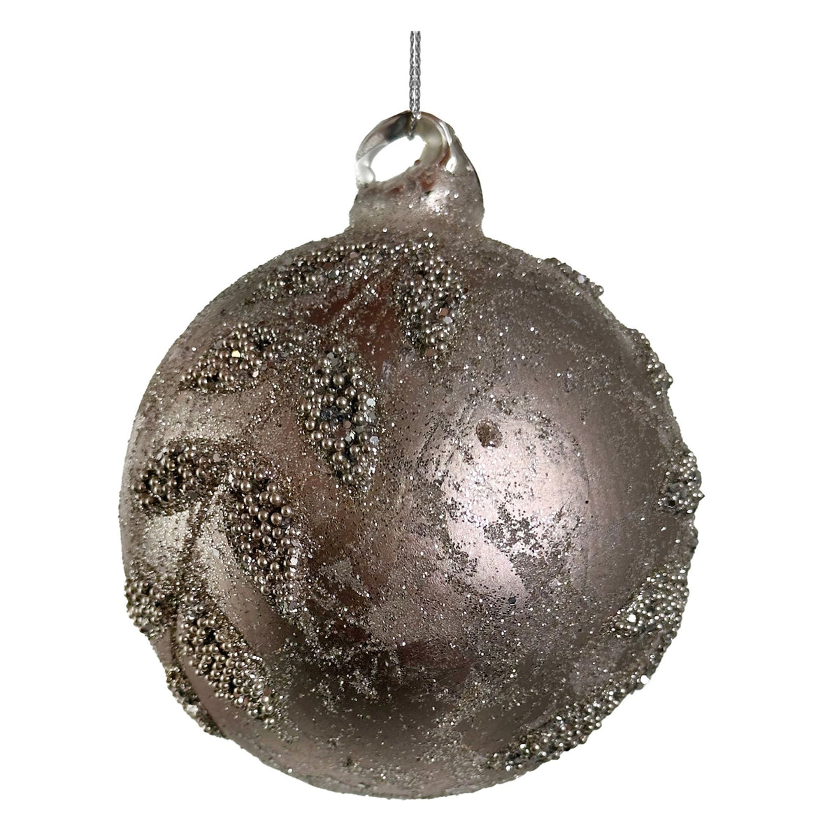 Silver Beaded Leaf Glass Bauble - 8 cm